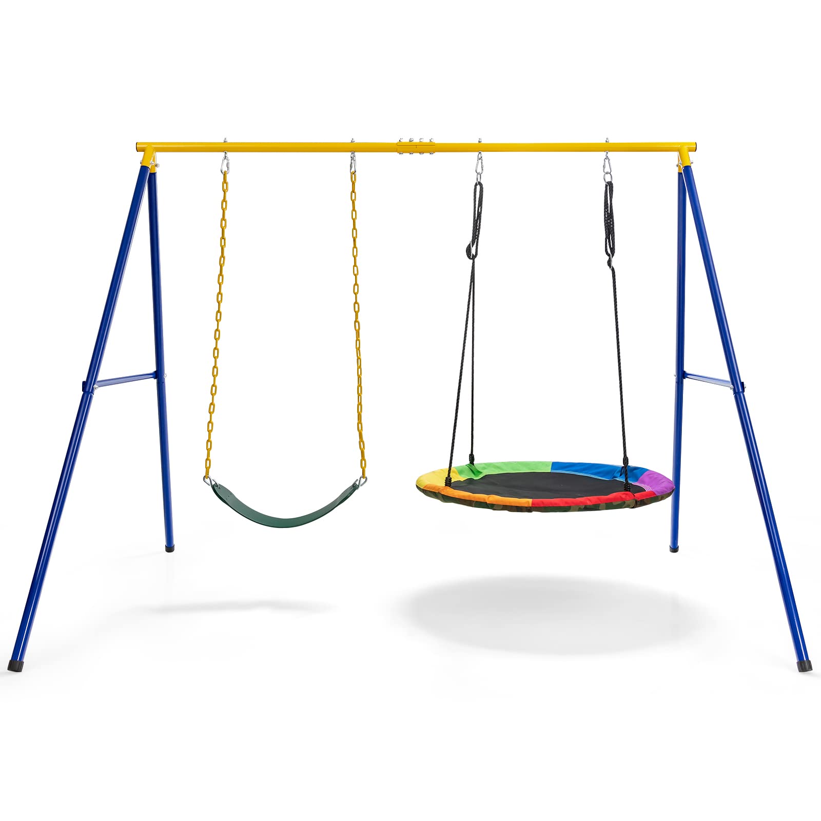 COSTWAY Doppelschaukel mit Gestell, Kinderschaukel & Nestschaukel, A-förmiges Stahlgestell
