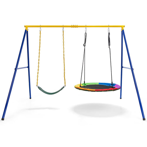 COSTWAY Doppelschaukel mit Gestell, Kinderschaukel & Nestschaukel, A-förmiges Stahlgestell