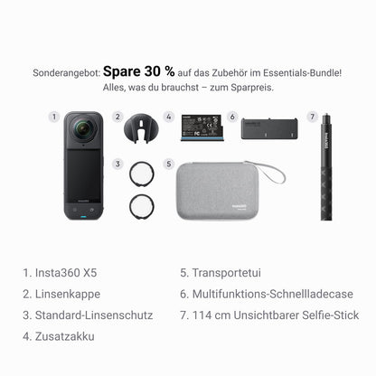 Insta360 X5 Must-Have-Bundle – 8K 360° Action Cam, wasserdicht