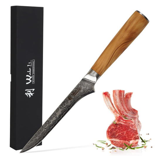 Wakoli Oribu Filetier- & Ausbeinmesser – 14 cm Damast. Schmale, flexible Klinge mit Damaszener-Muster. Zum präzisen Filetieren & Ausbeinen von Fisch & Fleisch.