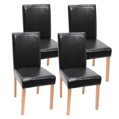 Mendler Littau 4er-Set Esszimmerstuhl Kunstleder Schwarz, helle Beine