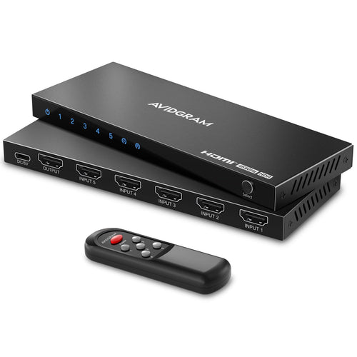 AVIDGRAM HDMI Switch 4K 60Hz 5 in 1 Out HDMI 2.0 mit IR-Fernbedienung – fünf Eingänge, ein Ausgang