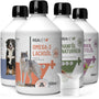 ReaVET Futteröl Hunde Set, 4 Sorten à 500 ml, Barföl – Lachsöl, Leinöl, Hanföl und Mariendistelöl