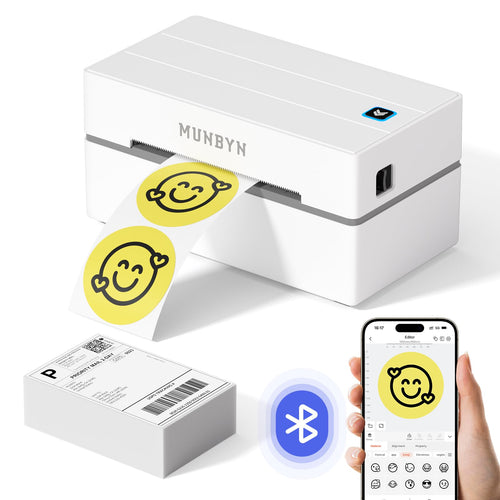MUNBYN 130B Etikettendrucker Bluetooth, Thermodrucker 4x6, weiss für Versandetiketten