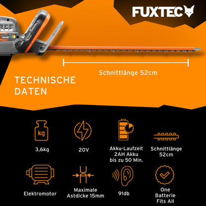 FUXTEC Heckenschere 20V FX-E1HS20 – 52 cm ohne Akku