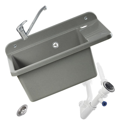 GOSPO Ausgussbecken Polypropylen inkl. Armatur & Siphon - Grau