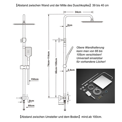 JOHO Duschsystem Regendusche Set ohne Armatur – Chrom 30x30cm eckig