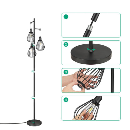 EDISHINE Stehleuchte Industrial 3-flammig dimmbar - Schwarz