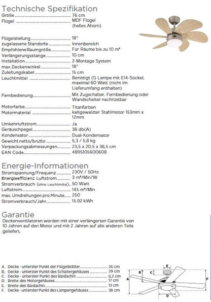 Westinghouse Turbo Swirl 78158 Deckenventilator mit Leuchte, Titan