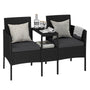 STEELSØN Velara Gartenbank mit Tisch, 2-Sitzer, Polyrattan, schwarz mit Glasablage und Polstern