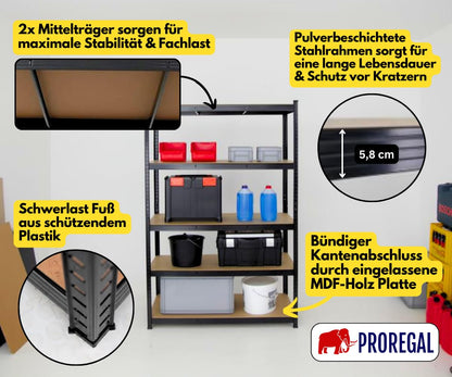 PROREGAL Taurus Schwerlast Steckregal – 875kg, 180x90x60cm, Schwarz