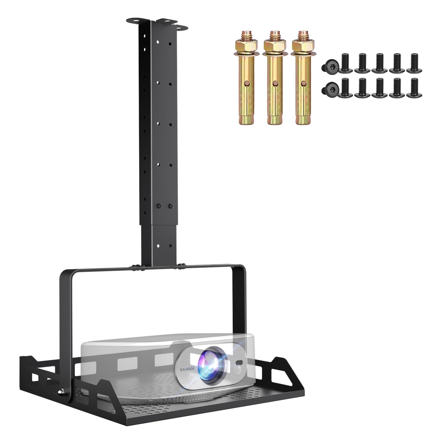 Salange Beamer Deckenhalterung, höhenverstellbar, bis 10 kg, Schwarz, Ablage aus Edelstahl