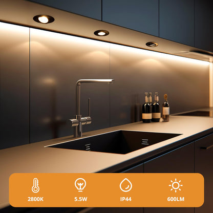 wowatt LED Einbaustrahler Schwarz Dimmbar – 10er Set IP44 Flach