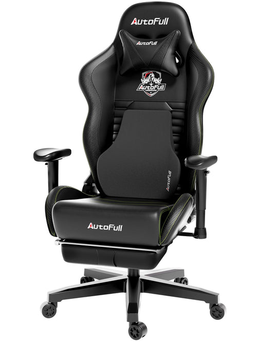 AutoFull C3 Ergonomischer Gaming Stuhl Fussstütze - Schwarz. Bietet ergonomischen Komfort für lange Gaming-Sessions.