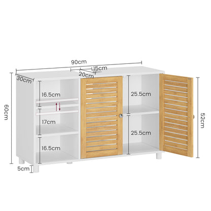 FORABAMB Waschbeckenunterschrank mit Bambustüren, 90 x 60 x 30 cm