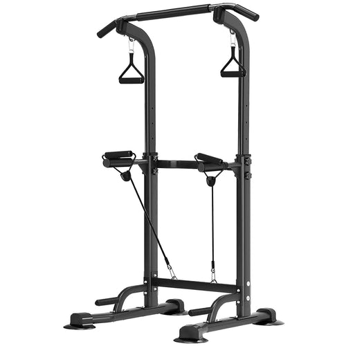 Leiblsufo Pull Up & Dip Station Kraftturm, höhenverstellbar - Schwarz-03. Schwarzer Turm mit Pull-up-Stange, Dip-Holmen für Pull-ups, Dips, Beinheben.