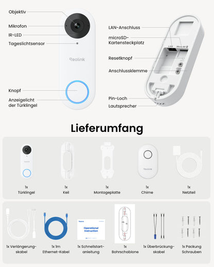 Reolink Video Doorbell WiFi, 5MP Video-Türklingel mit Paketerkennung