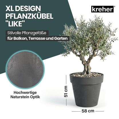 Kreher XL Pflanzkübel rund Ø 58 cm mit Rollen, Anthrazit