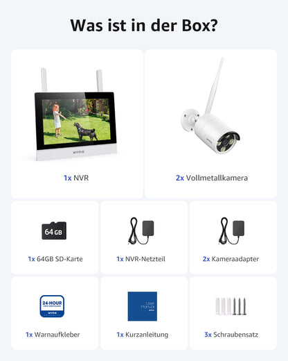 ANNKE Überwachungskamera Set mit 7-Zoll-Touchscreen und 2 Kameras