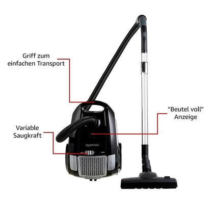 Amazon Basics Staubsauger mit Beutel 700W HEPA, Schwarz