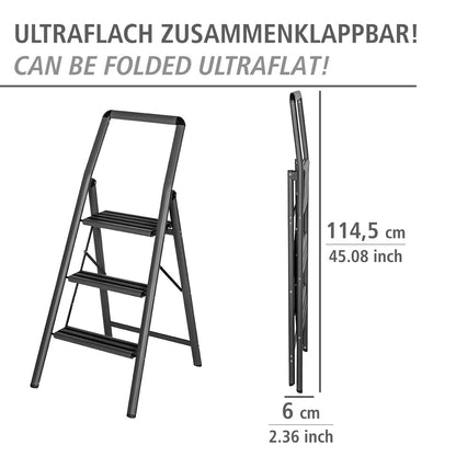 WENKO Compact Aluminium Klapp-Trittleiter - 3 Stufen Dunkelgrau