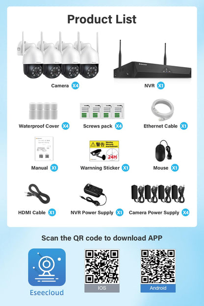 Jennov 5MP PTZ WLAN Aussen Überwachungskamera Set - 4 Kameras