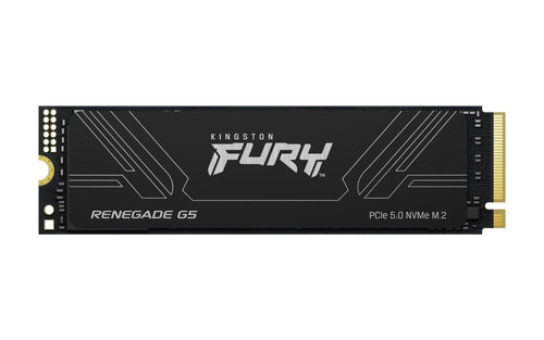 Kingston Fury Renegade G5 PCIe 5.0 NVMe M.2 2280 SSD - 2TB. Rechteckige, schwarze Platine mit Label. Dient als Hochleistungs-Datenspeicher für PC-Systeme.