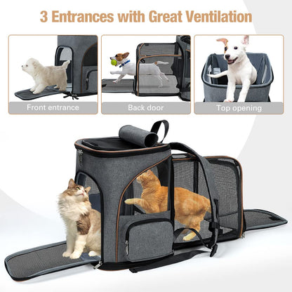 Lekesky Katzen-Hunderucksack erweiterbar - Grau XL (bis 10kg)