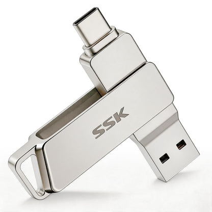 SSK USB-C Speicherstick 256GB, Dual USB-C + USB 3.2, 200 MB/s mit drehbarem Gehäuse aus Zinklegierung
