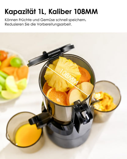 Fretta F5000 Slow Juicer Entsafter mit 108 mm Einfüllöffnung, 200 W