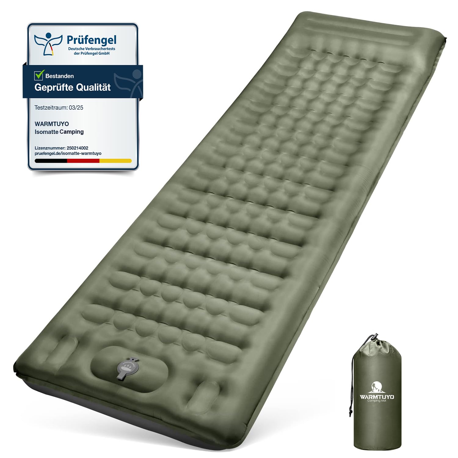 WARMTUYO Isomatte Camping 12 cm, aufblasbar mit Fusspumpe und Kissen, rechteckige Schlafmatte aus 40D-Nylon mit TPU