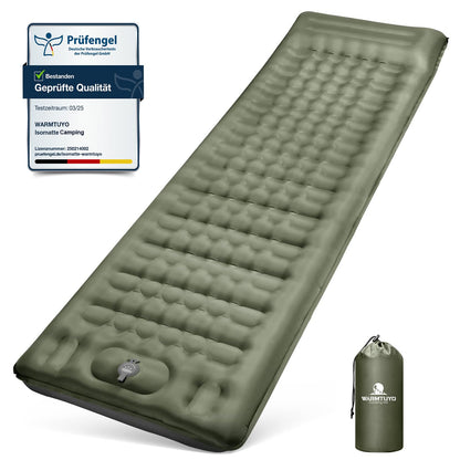 WARMTUYO Isomatte Camping 12 cm, aufblasbar mit Fusspumpe und Kissen, rechteckige Schlafmatte aus 40D-Nylon mit TPU