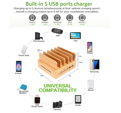 Yisen USB Ladestation 5-Port Ladegerät für Smartphone und Tablet