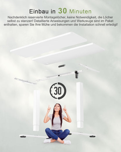 JUMMICO Elektrischer Steh-Sitz Schreibtisch 100x60cm Weiss USB