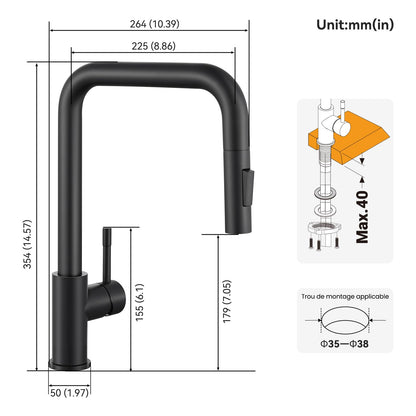 CECIPA Ausziehbare Küchenarmatur mit Brause - Schwarz