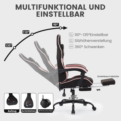 NIONIK Gaming Stuhl Racing Ergonomisch mit Fussstütze – Blackpink