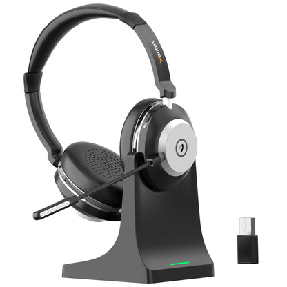 Wantek 882BT Bluetooth Headset mit Mikrofon und Ladestation für Telefonate und Online-Meetings