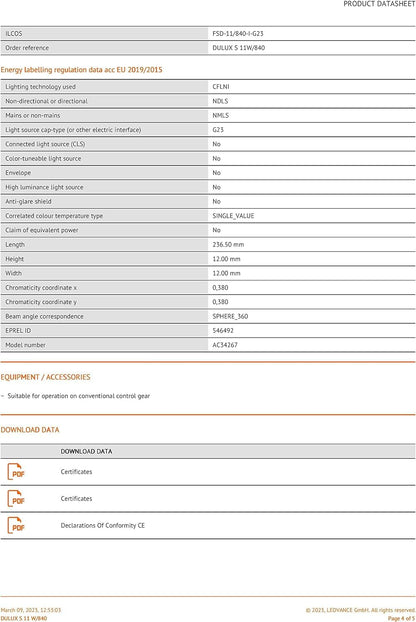 Osram DULUX S Kompaktleuchtstofflampe 11W/840 G23 10 Stück
