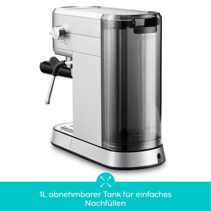 CASABREWS Espresso Siebträgermaschine Edelstahl 20 Bar – Silber