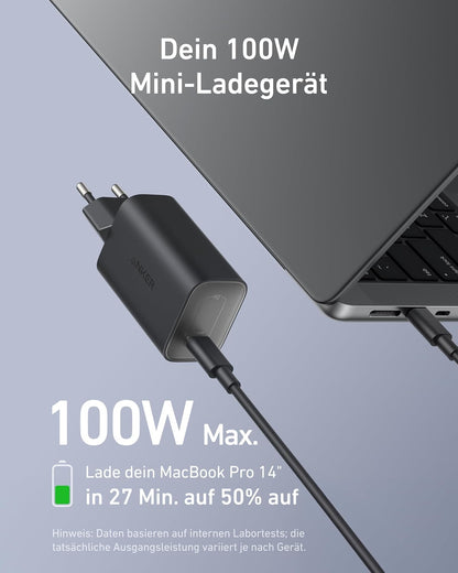 Anker Nano 100W USB-C Ladegerät mit 1,8 m Kabel, schwarz