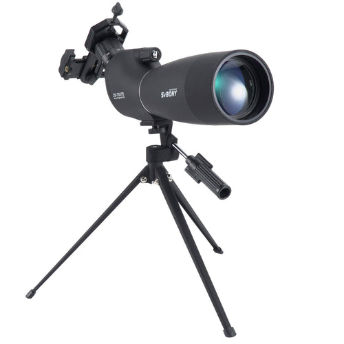 Svbony SV28 Spektiv 25-75x70 mit Stativ und Smartphone-Adapter, 45 Grad abgewinkeltes Okular