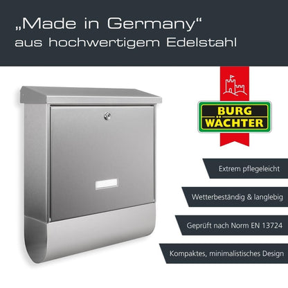 BURG-WÄCHTER AMZ 2500 NI Briefkasten mit Zeitungsfach – Edelstahl