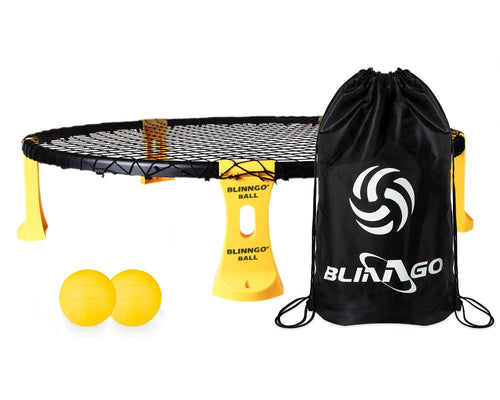 Mookis Blinngoball Roundnet Spiel Set mit 2 Bällen und Ballpumpe, rundes Spielnetz mit Gestell