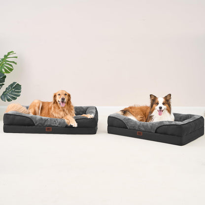 EHEYCIGA Orthopädisches Hundebett Gross, 106.5x76x18.5cm – Grau/Schwarz