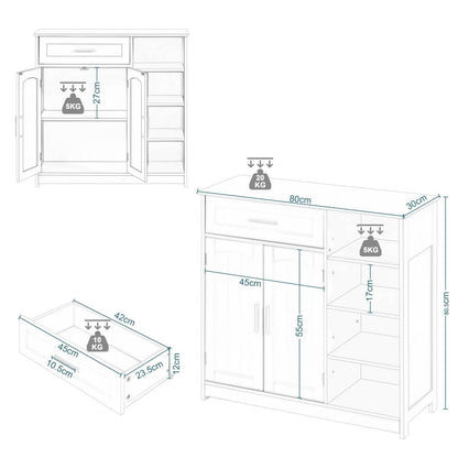 EUGAD Badezimmerschrank schmal - Schublade, 2 Türen, Weiss