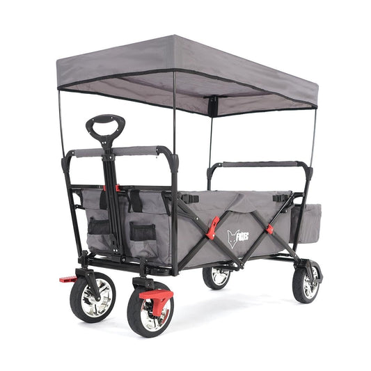 Fuxtec Bollerwagen FX-CT500 faltbar Grau mit Dach: Mit aufgestelltem Verdeck. Transportiert Kinder und Gepäck für Ausflüge.