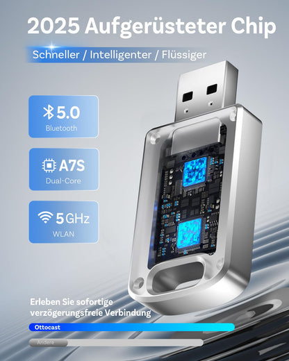 OTTOCAST Mini Edge 2025 Upgraded – 2-in-1 Kabelloser CarPlay & AA Adapter