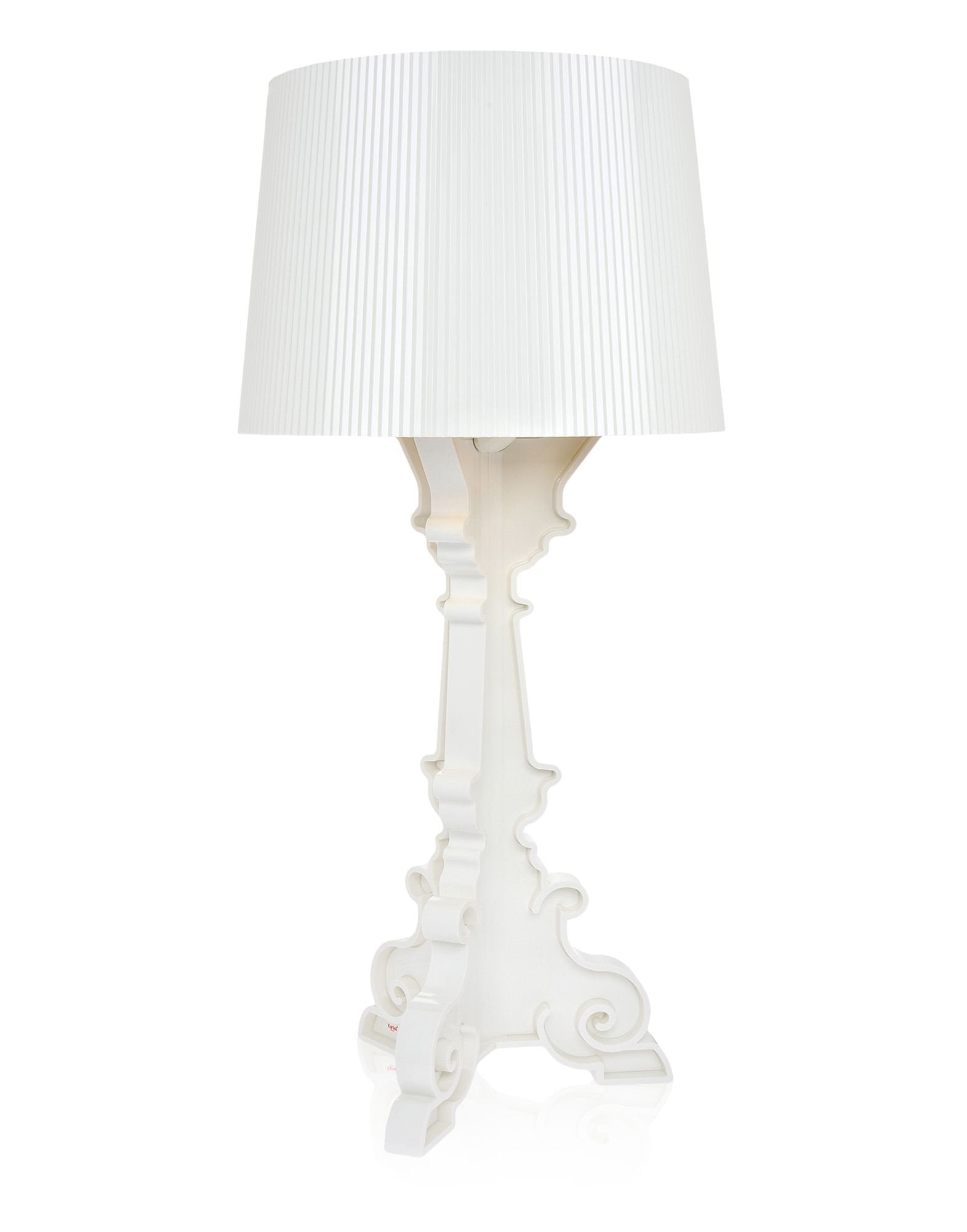 Kartell Bourgie Tischleuchte mit Dimmer - Weiss/Gold. Weiße Acryl-Tischleuchte mit goldenen Akzenten im barocken Stil. Für dimmbares Licht.