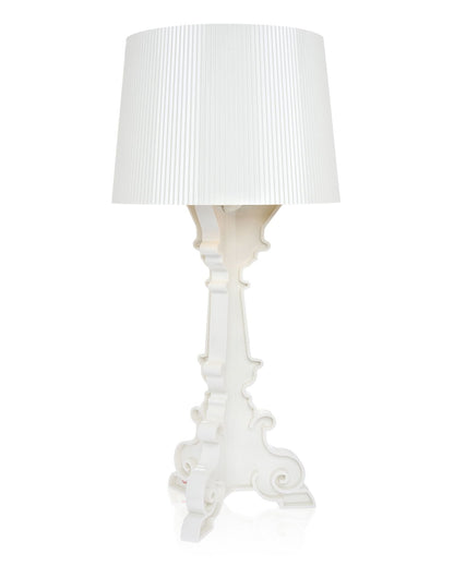 Kartell Bourgie Tischleuchte mit Dimmer - Weiss/Gold. Weiße Acryl-Tischleuchte mit goldenen Akzenten im barocken Stil. Für dimmbares Licht.