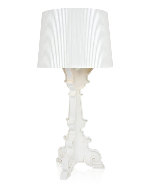 Kartell Bourgie Tischleuchte mit Dimmer - Weiss/Gold. Weiße Acryl-Tischleuchte mit goldenen Akzenten im barocken Stil. Für dimmbares Licht.